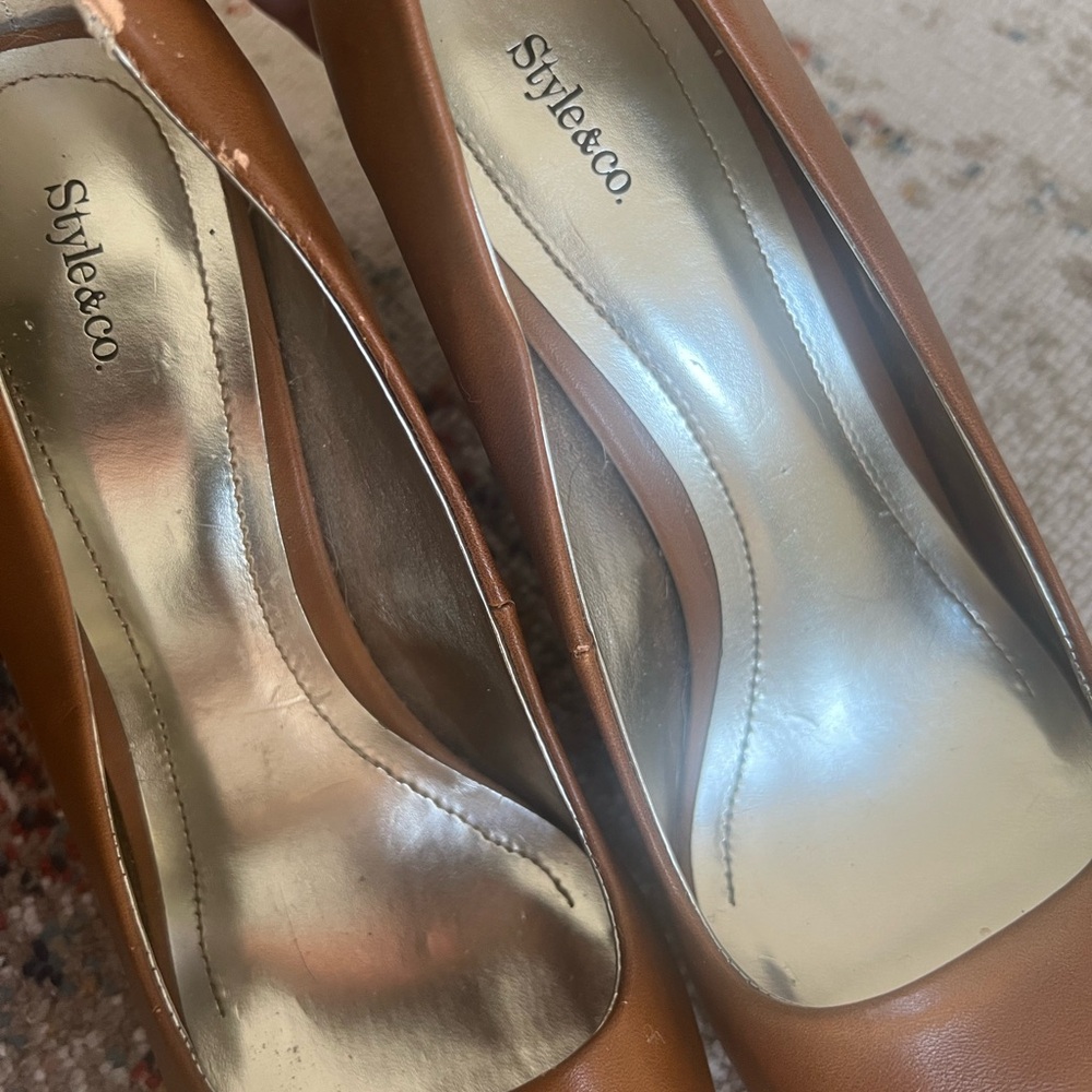Style & Co Brown Peep Toe Heels - Picture 5 of 8